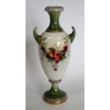 A Royal Worcester slender ovoid two handled vase, painted with fruiting branches,