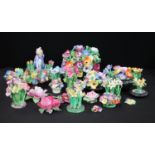 Ceramics - floral ornaments including Crown Staffordshire, seated girl and spring flowers, daffodil,