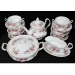 A Royal Albert Lavender Rose pattern part table service including tureen and cover, teapot,