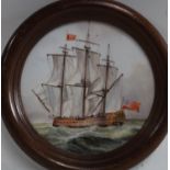 An English porcelain circular maritime plaque, painted by Stefan Nowacki, signed,