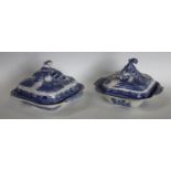 Ceramics - a 19th century Willow Pattern covered serving dish;