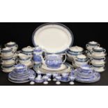 Spode Italian blue and white tableware including teapot, plates, cups and saucers,