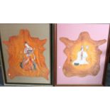 A pair Persian paintings on hide, courtly characters,