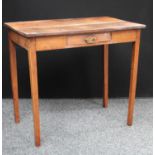 A '19th century' estate made oak side table, two-plank rectangular top above a single frieze drawer,