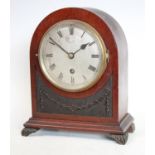 An Edwardian mahogany mantel timepiece, 10cm silvered dial inscribed Bright & Sons Ltd, Scarborough,