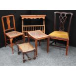 A farmhouse pine wall hanging plate rack; a Chippendale style side chair;