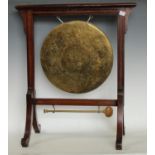 An Edwardian inlaid mahogany table gong