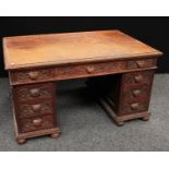 A 19th century Gothic Revival oak pedestal desk, c.1880.