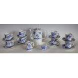 An early 19th century Royal Stafford Oriental blue and white pattern coffee set for eight