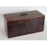 A George III rectangular tea caddy, hinged cover enclosing two lidded compartments, 30.