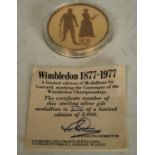 A silver gilt Wimbledon Centenary 1877-1977 commemorative medallion, limited edition 376/5000,