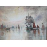 W E J Dean Arriving Home Sails Entering The Harbour, signed and dated 1909, watercolour, 24.