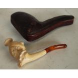 A 19th century meerschaum pipe, the bowl carved as a lady of fashion, 10.5cm long, c.