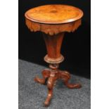A Victorian walnut and marquetry trumpet shaped work table,