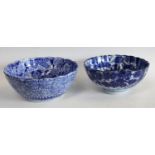 An early 20th century Chinese blue and white bowl, shaped lip, 24cm diameter, another similar,
