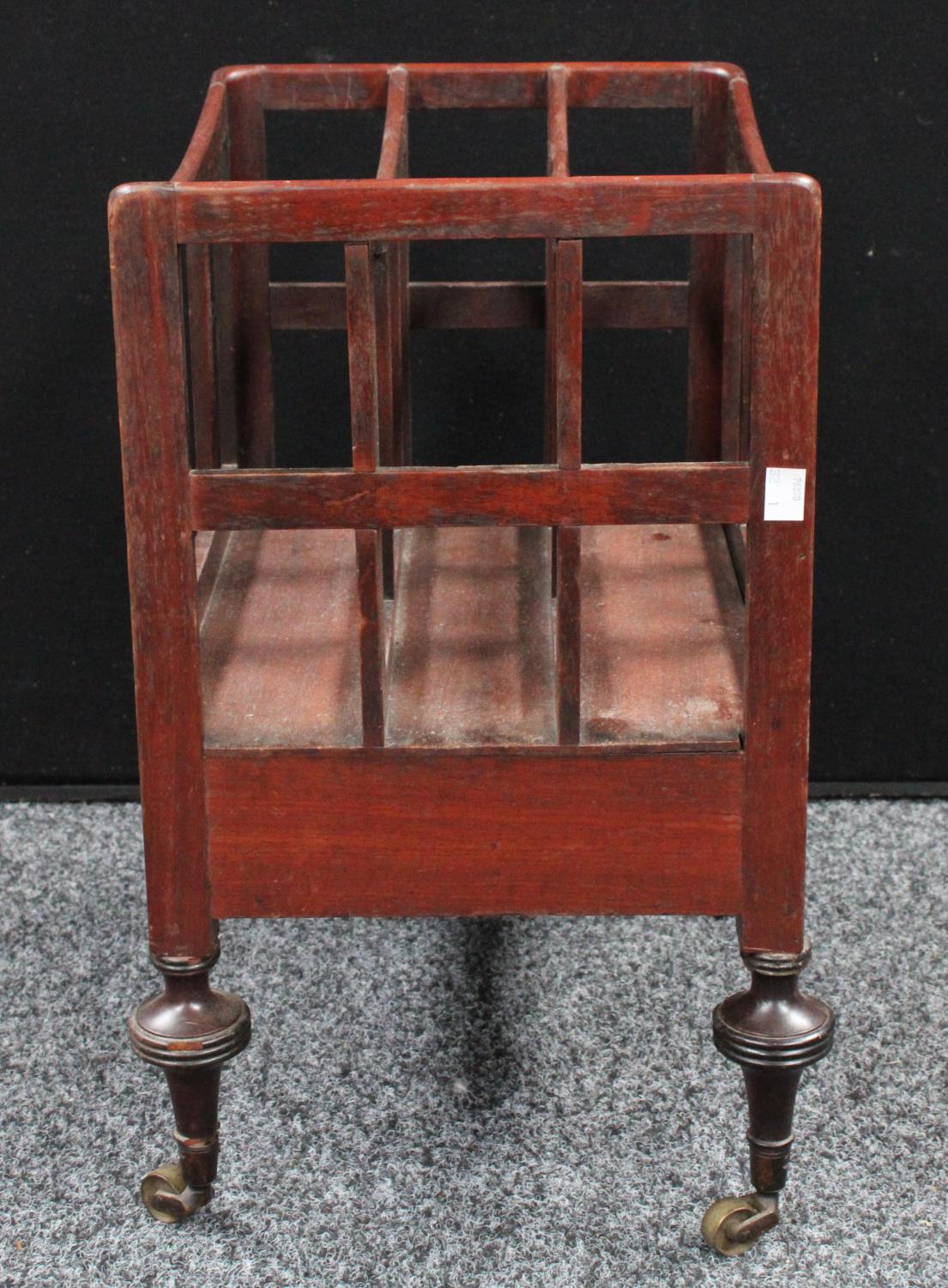 A George III mahogany Canterbury, of small proportions, three divisions, apron drawer, casters, - Image 3 of 6