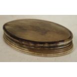 A 19th century Scottish cattle horn navette shaped snuff box, push-fitting cover, 8cm wide, c.