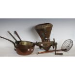 A Sumerling & Co wall mounted tea dispenser; a copper pan,