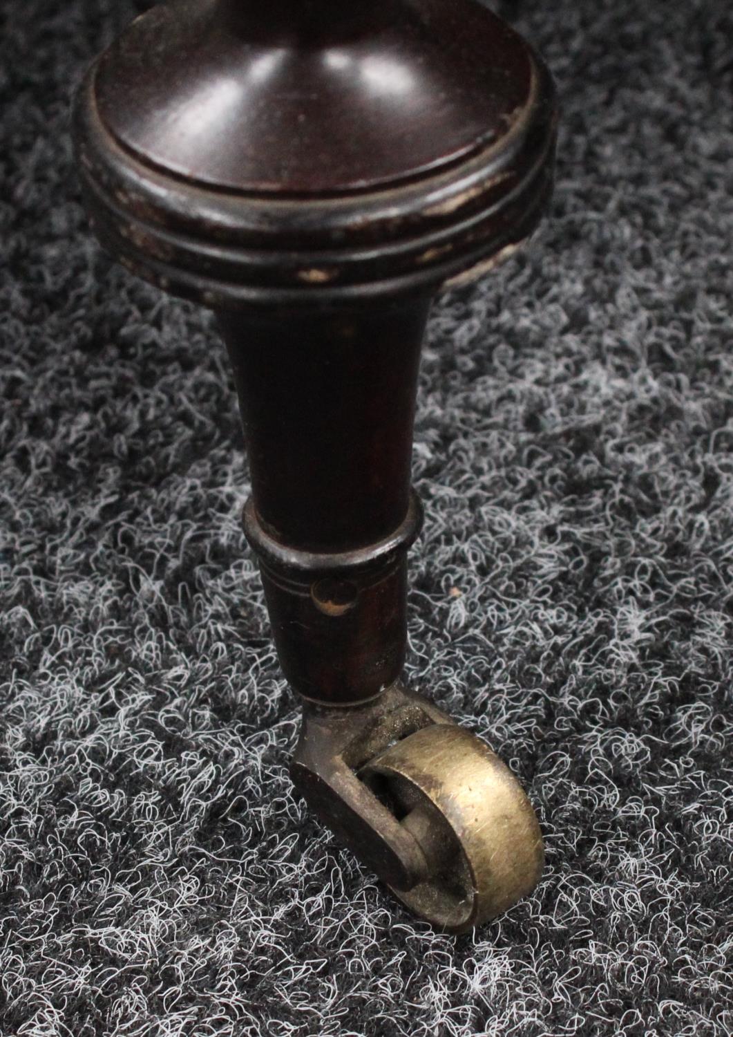 A George III mahogany Canterbury, of small proportions, three divisions, apron drawer, casters, - Image 6 of 6