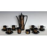 A Portmerion Phoenix pattern six setting coffee service including coffee pot, cream jug,