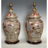 A pair large oriental style ginger jar table lamps, gilt floral decoration,