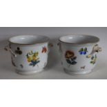 A pair Herend porcelain jardinieres, printed decoration, fruit, flowers, fungi etc on white ground,