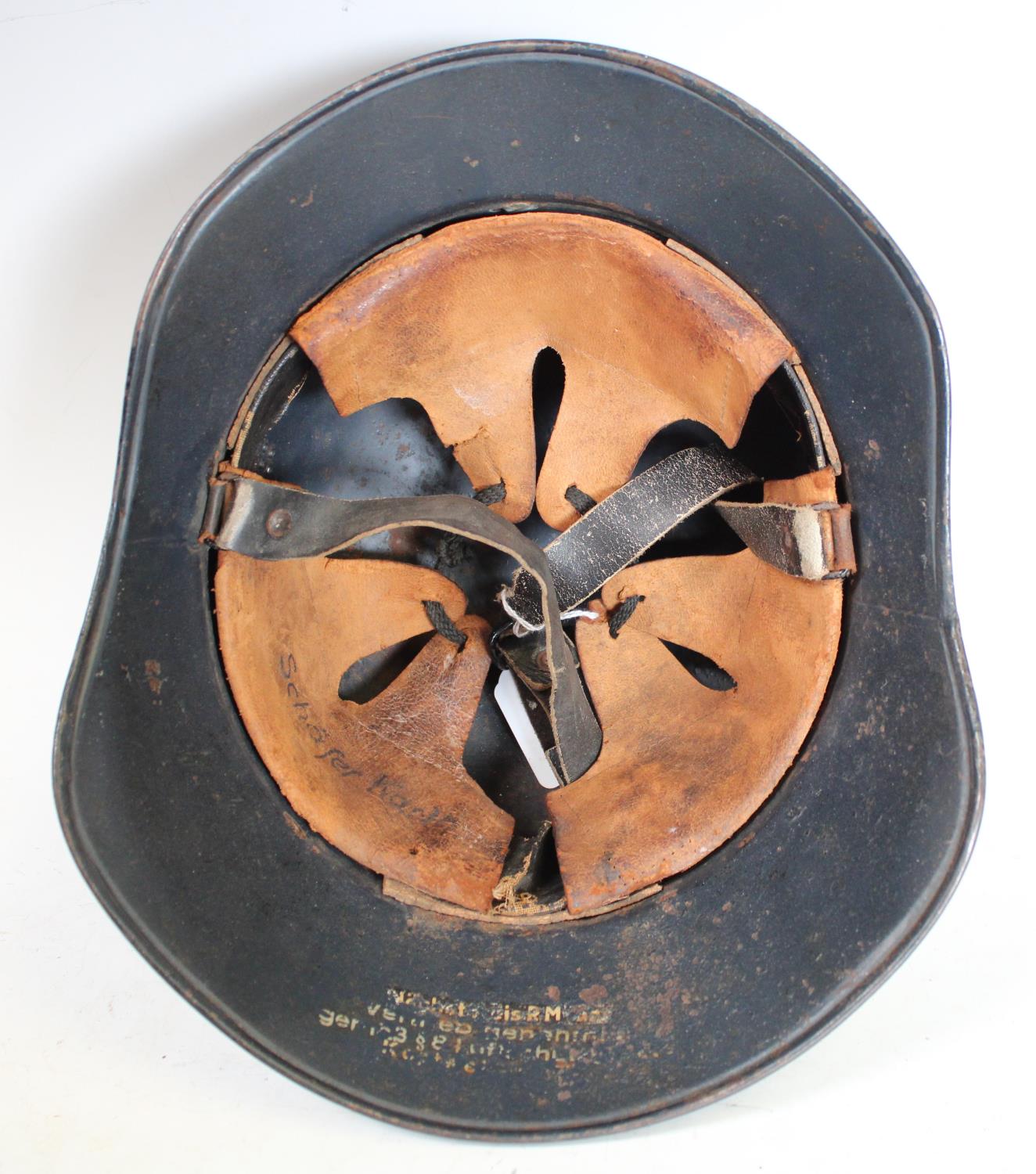 World War II - A Third Reich Nazi German M34 Feuerwehr 'salt shaker' civic stalhelm helmet, - Image 2 of 3