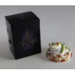 A Royal Crown Derby paperweight, Hop, gold stopper,