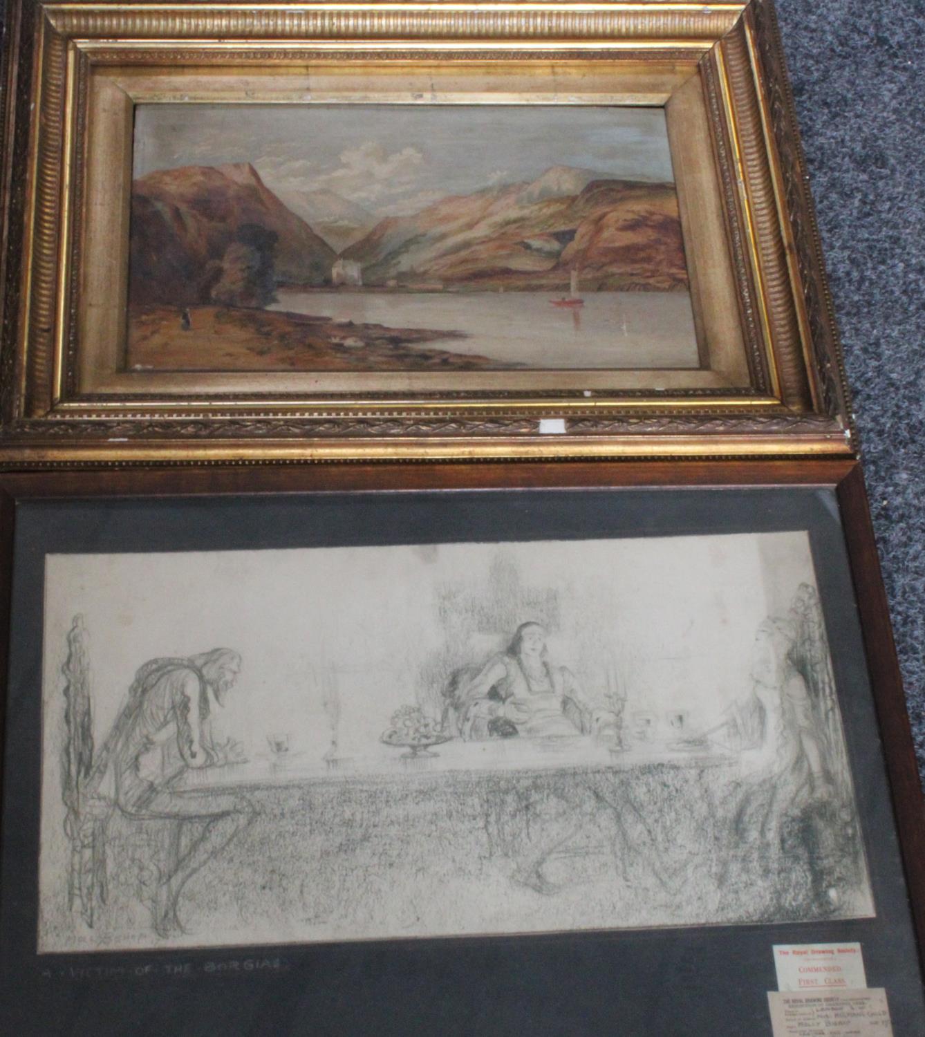 Pictures - Molly Bishop, Royal Drawing Society pencil sketch, A Victim of the Borgias, signed,