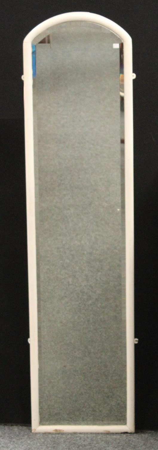 A tall painted pier glass, arched bevelled plate, 184cm x 45.