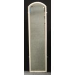 A tall painted pier glass, arched bevelled plate, 184cm x 45.