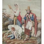 A 19th century Berlin woolwork picture, depicting a shepherd , his family and their dog, 37.