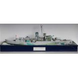 Model ship - HMCS Snowberry Royal Canadian Navy, on plinth base, 96cm wide,