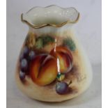 A Royal Worcester spreading cylindrical vase, with pie crust rim, painted by Roberts, signed,