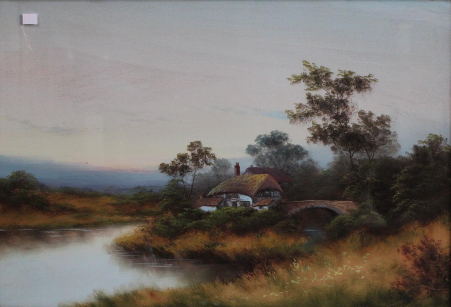 English School (early 20th century) Thatched Cottage, oil,