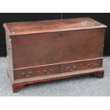 A George III oak mule chest, hinged rectangular top enclosing a vacant interior,