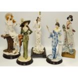 Resin figures of elegant ladies including Vittorio Tessaro; ADL, Italy; figural table lamp etc.