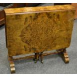 A burr walnut veneered Sutherland table, 73cm high, 81cm wide, 16.