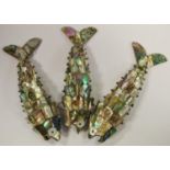 Three articulated abalone fish each approx 20cm in length