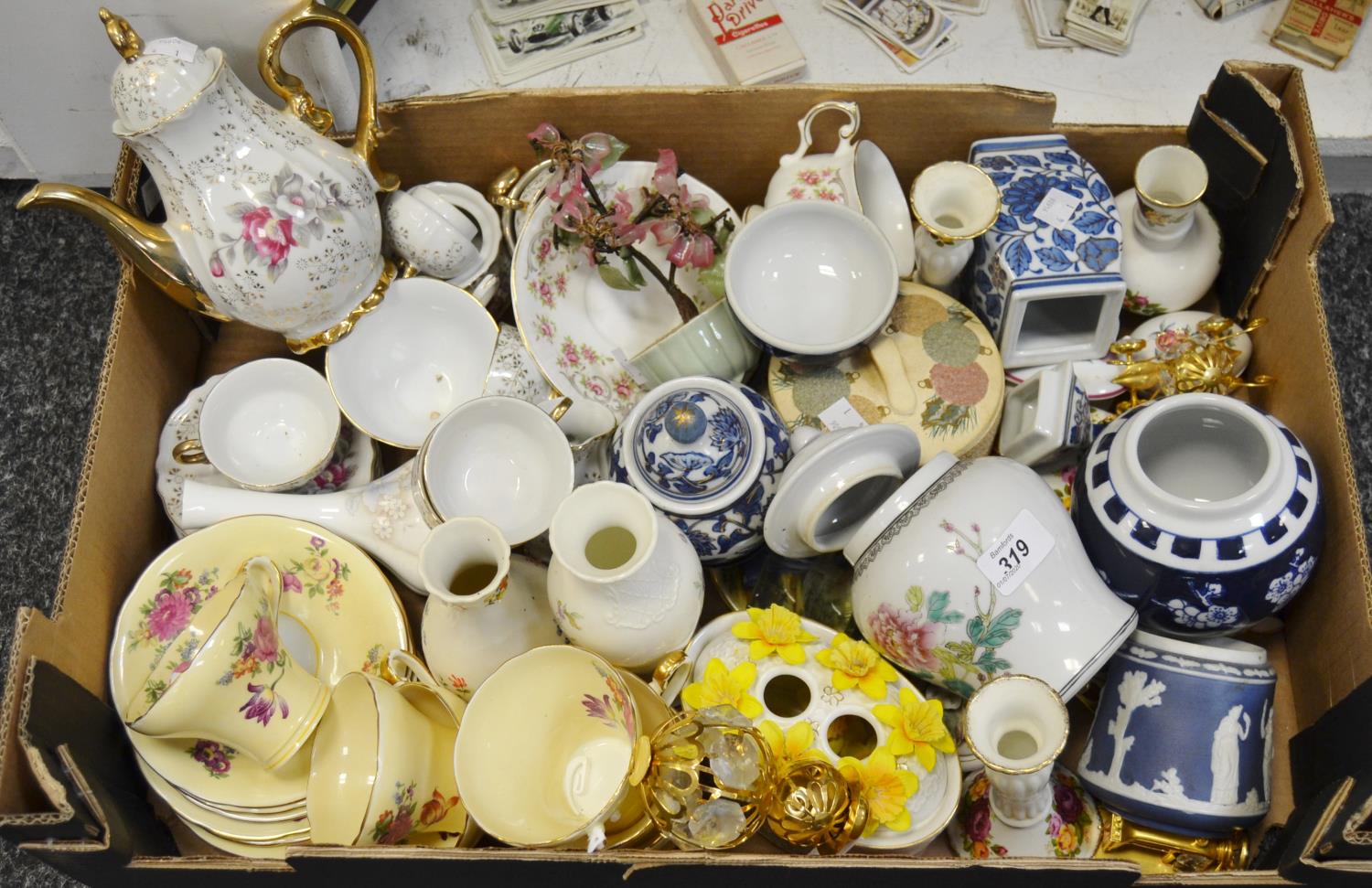 Ceramics - an Aynsley floral decorated part tea service; a continental coffee set for six,