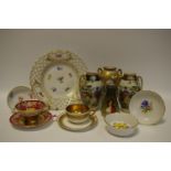 Decorative ceramics - Noritake twin handled vases; Meissen cabinet plate; etc,