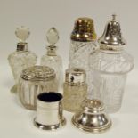 Various silver mounted cut glass scents,