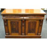 A late Victorian/early Edwardian flame mahogany sideboard, moulded top,
