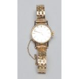 A lady's 9ct gold Omega wristwatch, baton numerals, flat brick link bracelet, boxed, 1967, 20.