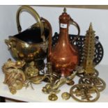 Metalware - a polished copper Moroccan tea vessel; a large brass stylised dolphin door knocker;