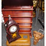 Boxes & Objects - a carved oak cherub wall bracket; standish box; five tier wall shelf;