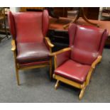 A 1940/50's leatherette club rocking chair; a conforming wingback.