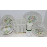 Decorative Ceramics - Continental porcelain woven baskets and cabinet plates decorated with