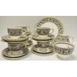 A Wedgwood Black Florentine part tea service for six including teacups, saucers, tea plates,