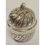 A continental silver pumpkin pot and cover, stamped 900.